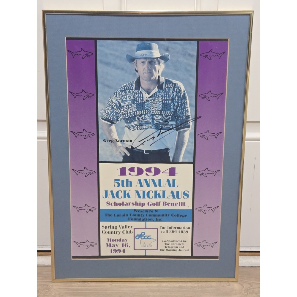 Greg Norman Autograph Promo Poster 21"x15" Framed 1994 Picture‎ Signed PGA Golf